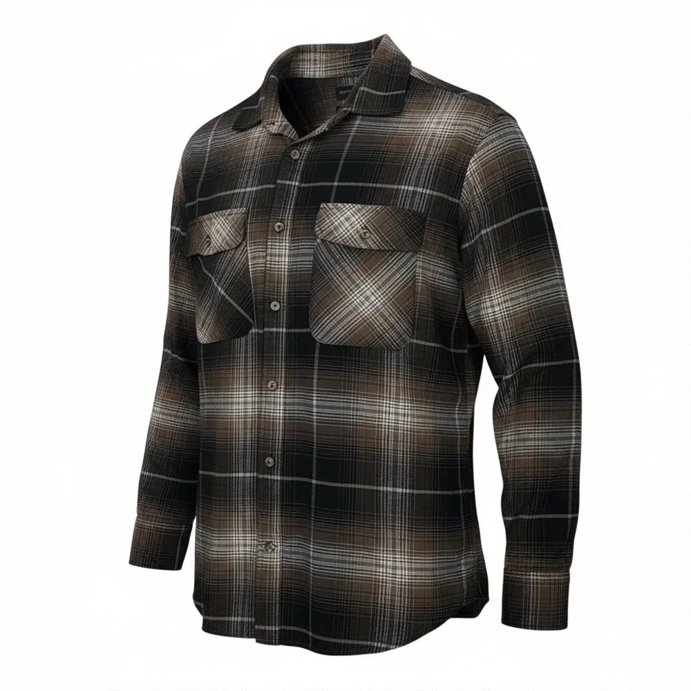 Banana Republic Men Standard Fit Flannel Plaid Long Sleeve Brown Shirt XL Grunge